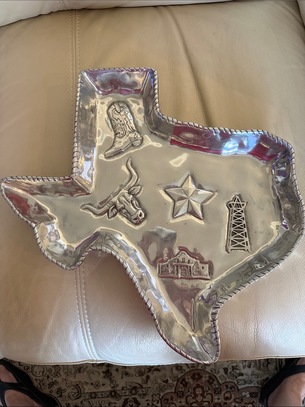 Texas Shaped Decorative Metal Pewter Tray - Silver Tone. Approx 16”x16”. New